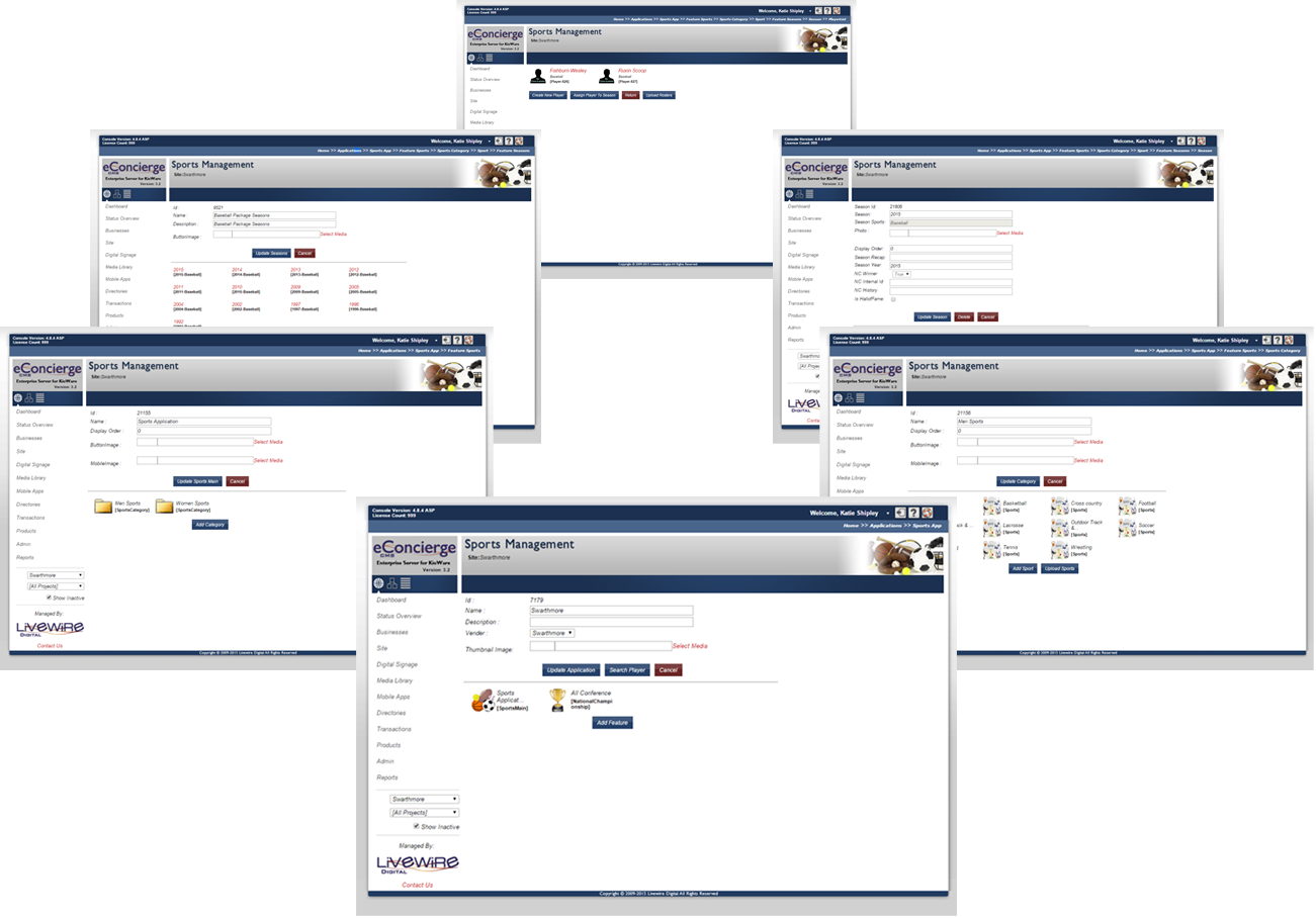 Screenshots of Sports Management System